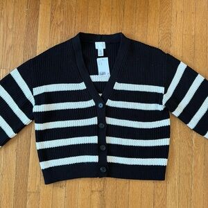H&M black and white striped button up cardigan - size large